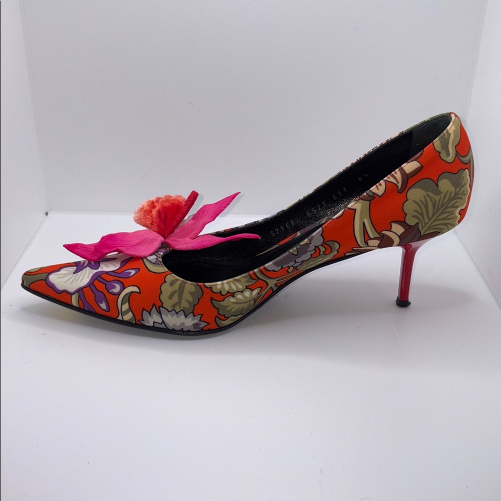 CASADEI Maui Italian Made Pumps Heels Stiletto Leather Sole 8.5 Floral Tropical - Picture 4 of 10